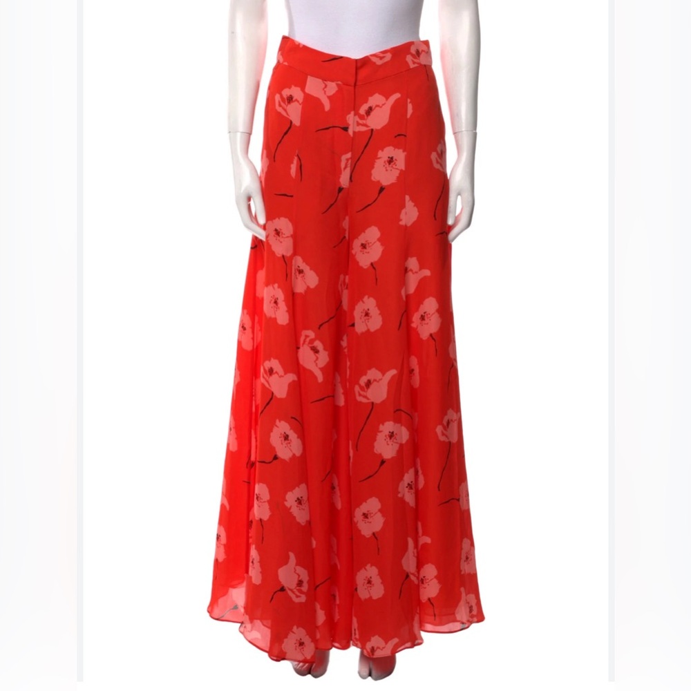 Carolina Herrera Red Poppy Wide Leg Pants 6 M floral silk wide-leg pants